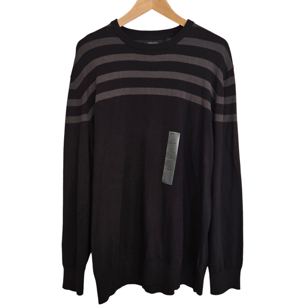 Clairborne Striped Sweater Mens Size XL Black Gray Crewneck Pullover Long Sleeve